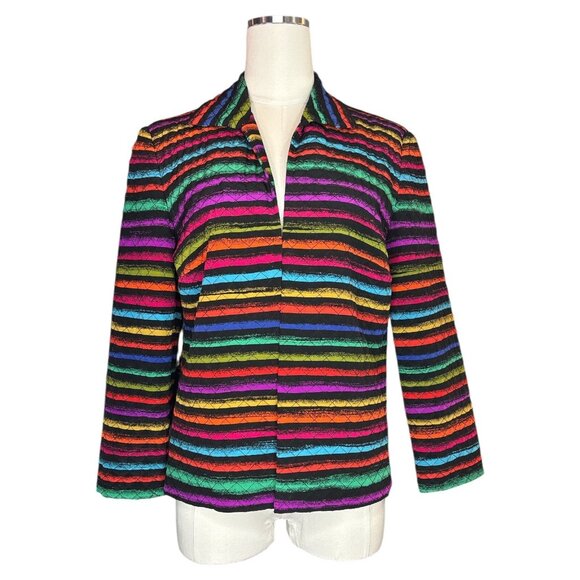 Vintage Maggie London Blazer Size 8 Silk Quilted Jacket Rainbow Striped Retro - Picture 2 of 11